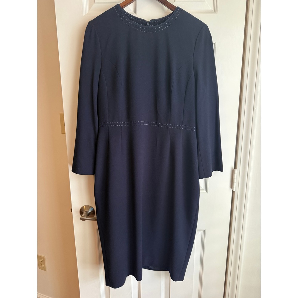 LK Bennett Navy Round Neck Crepe Sheath Dress Sz 14
